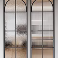 Modern Interior Hinged Door With Glass Panels And Black Grille Design