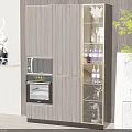 Modern Wooden Wine Cabinet With Glass Doors And Wine Bottles In Kitchen Design