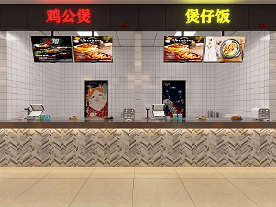 Restaurant Counter Area Featuring Braised Chicken Pot And Clay Pot Rice Menu Screens 3d model