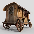 Vintage Wooden Carriage With Classic Design Lattice Windows And Wooden Doors On Wheels