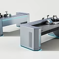 Modern Cashier Counters With Sleek Design Blue LED Lights And POS Equipment
