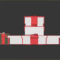 Various Sizes White Gift Boxes With Red Ribbons And Open Green Blue Present