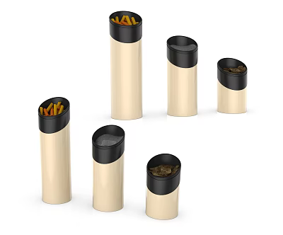 Modern Beige And Black Spice Jars In Different Sizes For Kitchen Storage 3d model