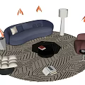 Modern Sofa Coffee Table Set With Blue Upholstery Black Glass Top And Geometric Rug