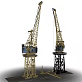 Industrial Tower Cranes With Stable Base And Metal Structure In Foggy Environment