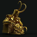 Golden Mythical Horned Figure Sculpture With Intricate Armor And Decorative Base