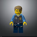 Lego Police Minifigure Featuring Blue Uniform Black Tactical Vest Police Badge And Yellow Hands