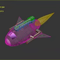 Futuristic Space Rocket with Purple Cockpit and Blue Thrusters in Gray Body for Space Exploration