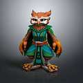 Owl Themed Game Movie Character In Green Cloak With Decorative Outfit
