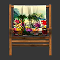 Wooden Frame Leisure Chair Featuring Colorful Tropical Floral Pattern Cushion