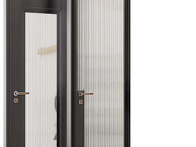 Modern Casement Door With Black Frame Ribbed Glass And Metal Handle 3d model