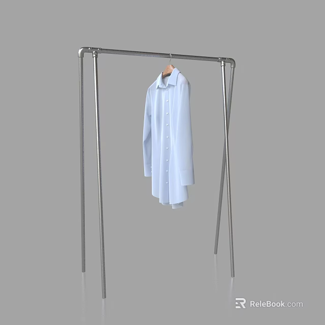 Light Blue Shirt Hanging On Modern Metal Clothes Rack For 3d model 