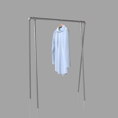 Light Blue Shirt Hanging On Modern Metal Clothes Rack For 3d model