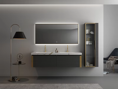 Modern Bathroom Vanity With Double Sinks Mirror And Storage Cabinet 3d model