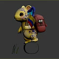 Cute Yellow Dragon With Blue Ears Spots Holding Colombian Flag On Green Log And Leaves