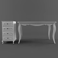 Elegant White Classical Style Desk With Carved Details Curved Legs And Drawer Chest