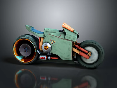 Green Motorcycle with Orange Accents and Large Wheels 3D Model Design 3d model