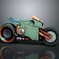 Green Motorcycle with Orange Accents and Large Wheels 3D Model Design