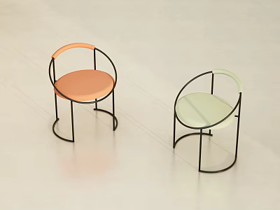 Modern Leisure Chairs With Orange And Green Cushions And Black Metal Frames 3d model