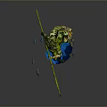 Artistic Decorative Statue With Green Yellow Colors Holding Long Staff And Cacti Blue Fish