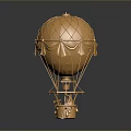 Golden Metallic Hot Air Balloon Model With Netted Design And Decorative Base
