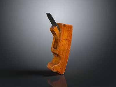 Wooden Hand Plane With Metal Blade On Dark Reflective Surface 3d model