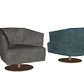 Modern Single Sofa With Gray And Teal Upholstered Fabric And Round Rotating Base Design 3d model