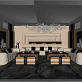 Elegant Modern KTV Lounge Interior With Crystal Chandelier And Leather Sofas 3d model