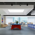 Indoor Table Tennis Fitness Area With Blue Tabletop Red Legs And DHS Logos Barriers