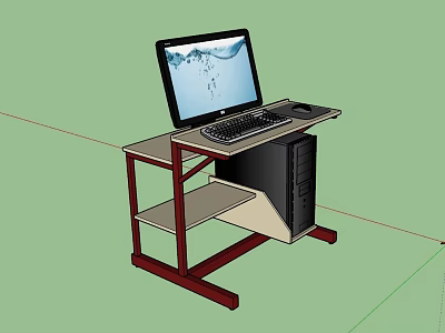Practical Office Desk Setup With Computer Monitor Keyboard Mouse And CPU Tower 3d model