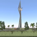 Modern Office Building Featuring Unique Design And Metal Structure Surrounded By Palm Trees And Greenery
