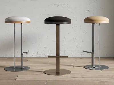 Modern Bar Stools With White Black Light Wooden Seats And Metal Legs 3d model