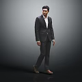 A Man in Dark Suit with White Shirt Brown Shoes Standing in Minimalist Gray Background