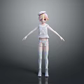 3D Model Character With Pink White Hair Hat Striped Top Shorts And Thigh High Socks