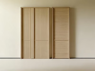 Light Wood Wardrobe With Sliding Doors And Minimalist Design 3d model