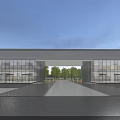 Modern Building Entrance Gate With Glass Curtain Wall Gray Exterior Spacious Area And Green Lawn