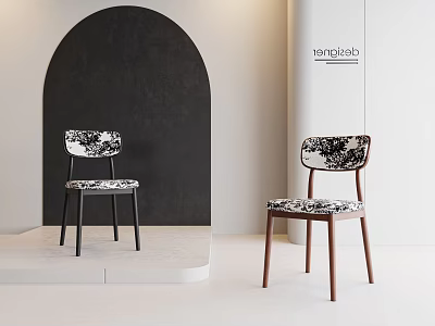 Stylish Dining Chairs With Floral Pattern Upholstery And Black Brown Wooden Legs 3d model