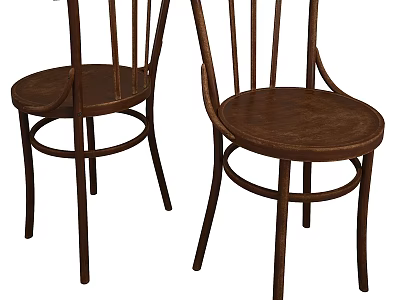 Classic Wooden Single Chair With Curved Legs And Slatted Backrest Design 3d model