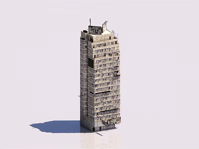Old High Rise Residential Building Exterior Featuring Multiple Windows And Rooftop Equipment 3d model
