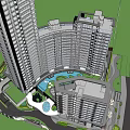 Modern High Rise Hotel Building With Glass Curtain Walls Entrance Area And Landscaping