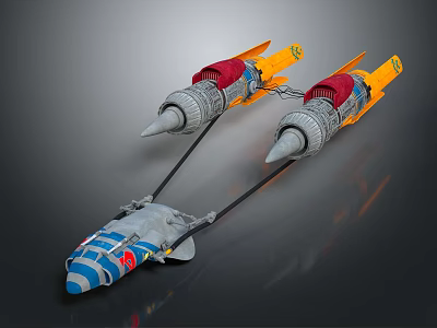 Futuristic Concept Car With Blue Gray Body And Two Yellow Red Rocket Boosters 3d model