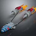 Futuristic Concept Car With Blue Gray Body And Two Yellow Red Rocket Boosters