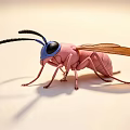 Pink Insect Shaped Doll with Blue Head Black Antennae and Brown Wings