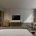 Hotel Room Interior Design With Cozy Bed Wooden Wardrobe TV And Round Table