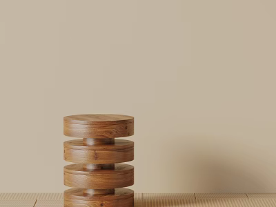 Natural Wood Side Table With Stacked Circular Tiers And Modern Minimalist Design 3d model