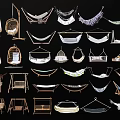 Various Hammock Designs Including Hanging Chairs Woven Styles And Different Materials 3d model