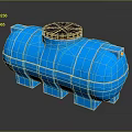 Blue Cylindrical Water Tank With Black Lid And Support Legs Structure