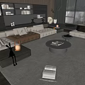 Modern Sectional Sofa And Coffee Table Set With Area Rug And Bookshelf In Living Room