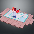 Fox Eared Character On Pink Brick Platform Holding Red Object White Mat With Blue Border 3d model