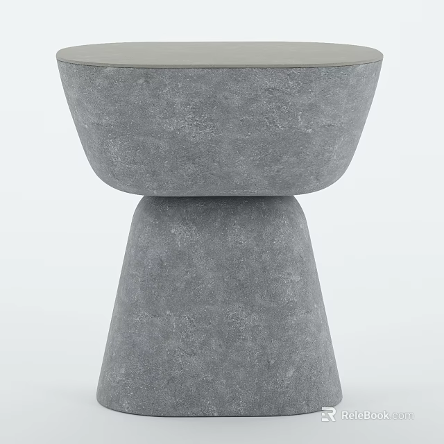 Gray Concrete Side Table With Unique Bowl Shaped Top And Cone Base Design 3d model 